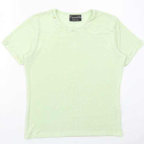 Casadella Womens Green  Polyester Basic T-Shirt One Size Crew Neck