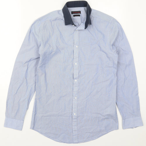 Red Herring Mens Blue Striped Polyester  Dress Shirt Size 14.5 Collared Button