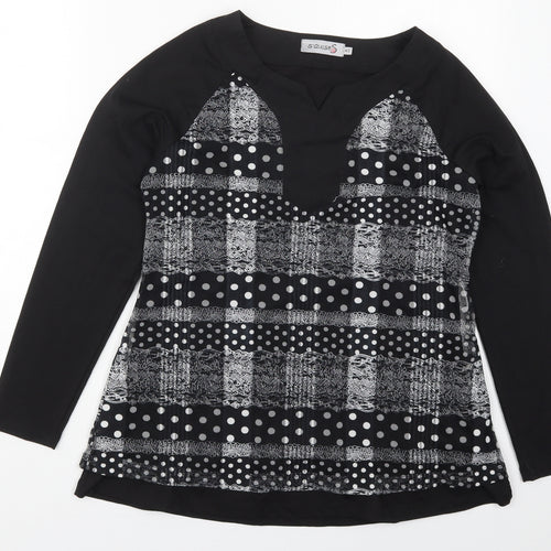 Squises Womens Black Polka Dot Cotton Basic T-Shirt Size 12 V-Neck