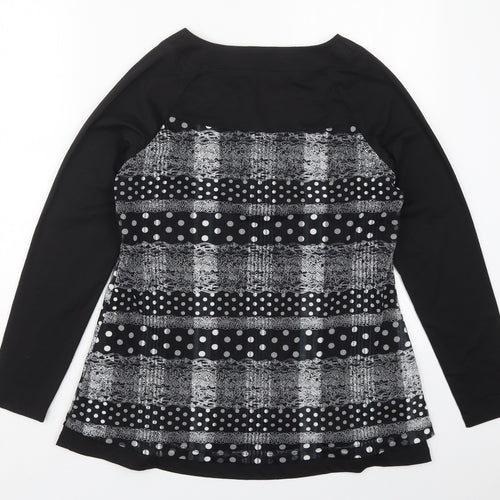 Squises Womens Black Polka Dot Cotton Basic T-Shirt Size 12 V-Neck