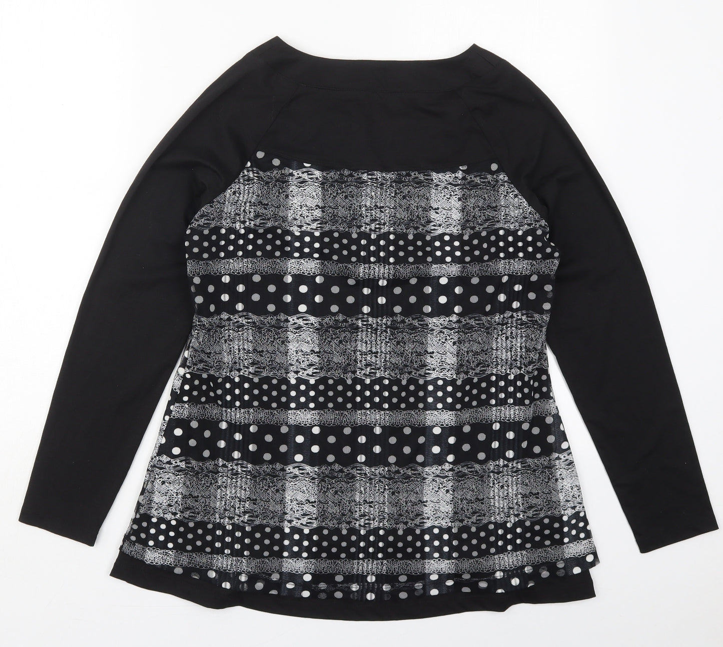 Squises Womens Black Polka Dot Cotton Basic T-Shirt Size 12 V-Neck