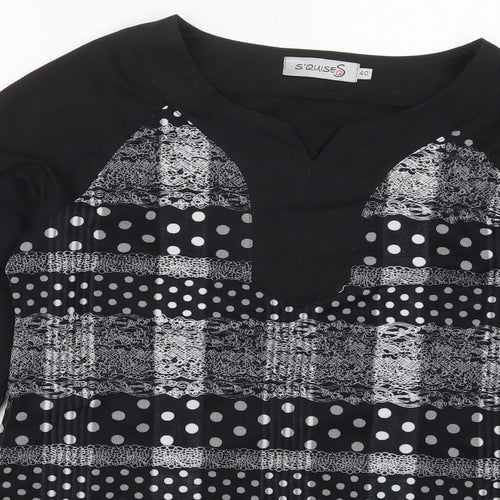 Squises Womens Black Polka Dot Cotton Basic T-Shirt Size 12 V-Neck
