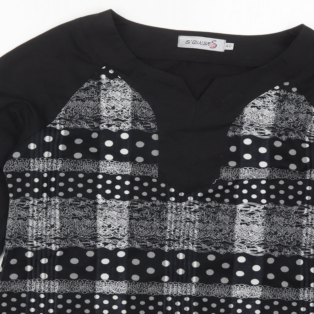Squises Womens Black Polka Dot Cotton Basic T-Shirt Size 12 V-Neck