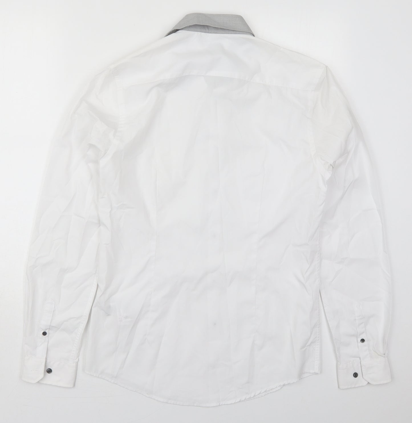 F&F Mens White  Polyester  Dress Shirt Size 14.5 Collared Button