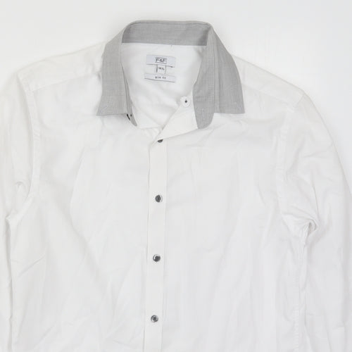 F&F Mens White  Polyester  Dress Shirt Size 14.5 Collared Button