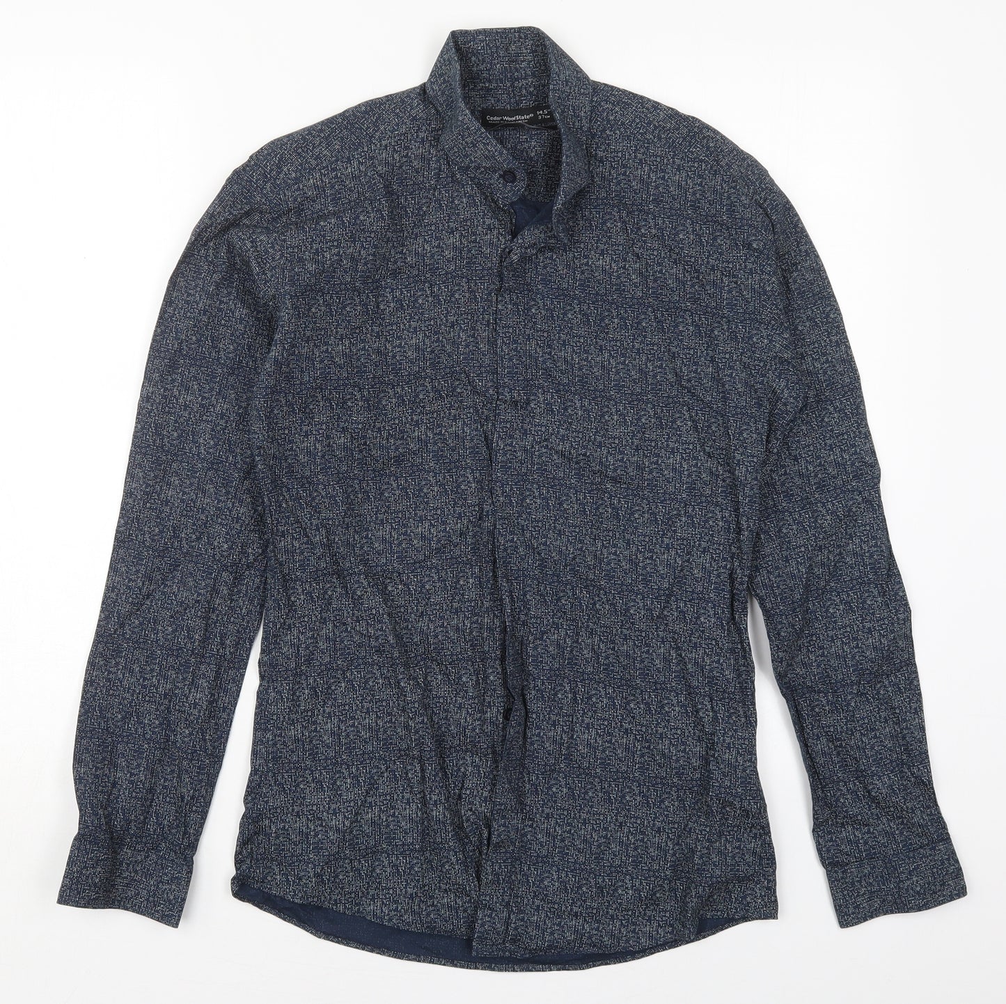 Cedar Wood State Mens Blue Geometric Cotton  Button-Up Size 14.5 Collared Button