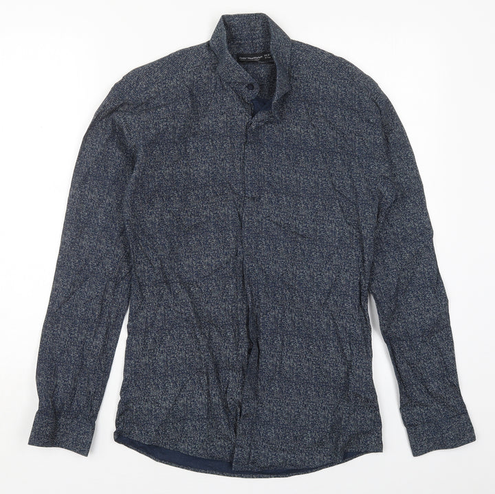 Cedar Wood State Mens Blue Geometric Cotton  Button-Up Size 14.5 Collared Button