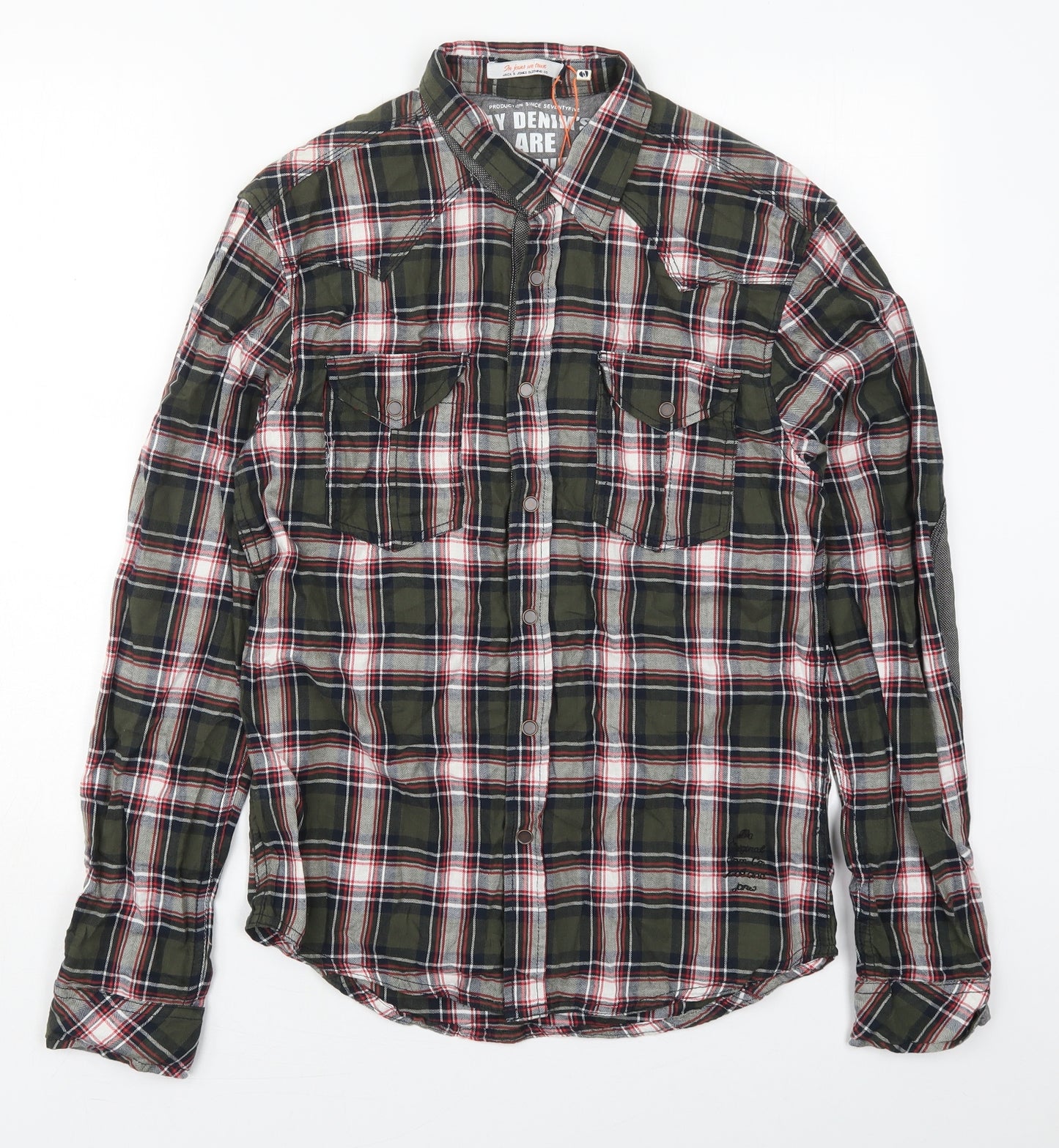 JACK & JONES Mens Green Check Cotton  Button-Up Size M Collared Button