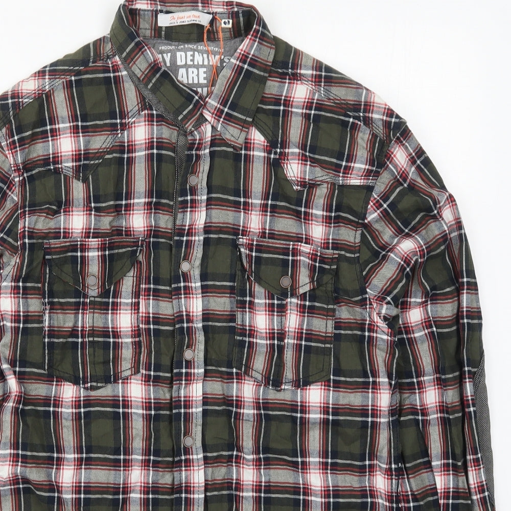 JACK & JONES Mens Green Check Cotton  Button-Up Size M Collared Button
