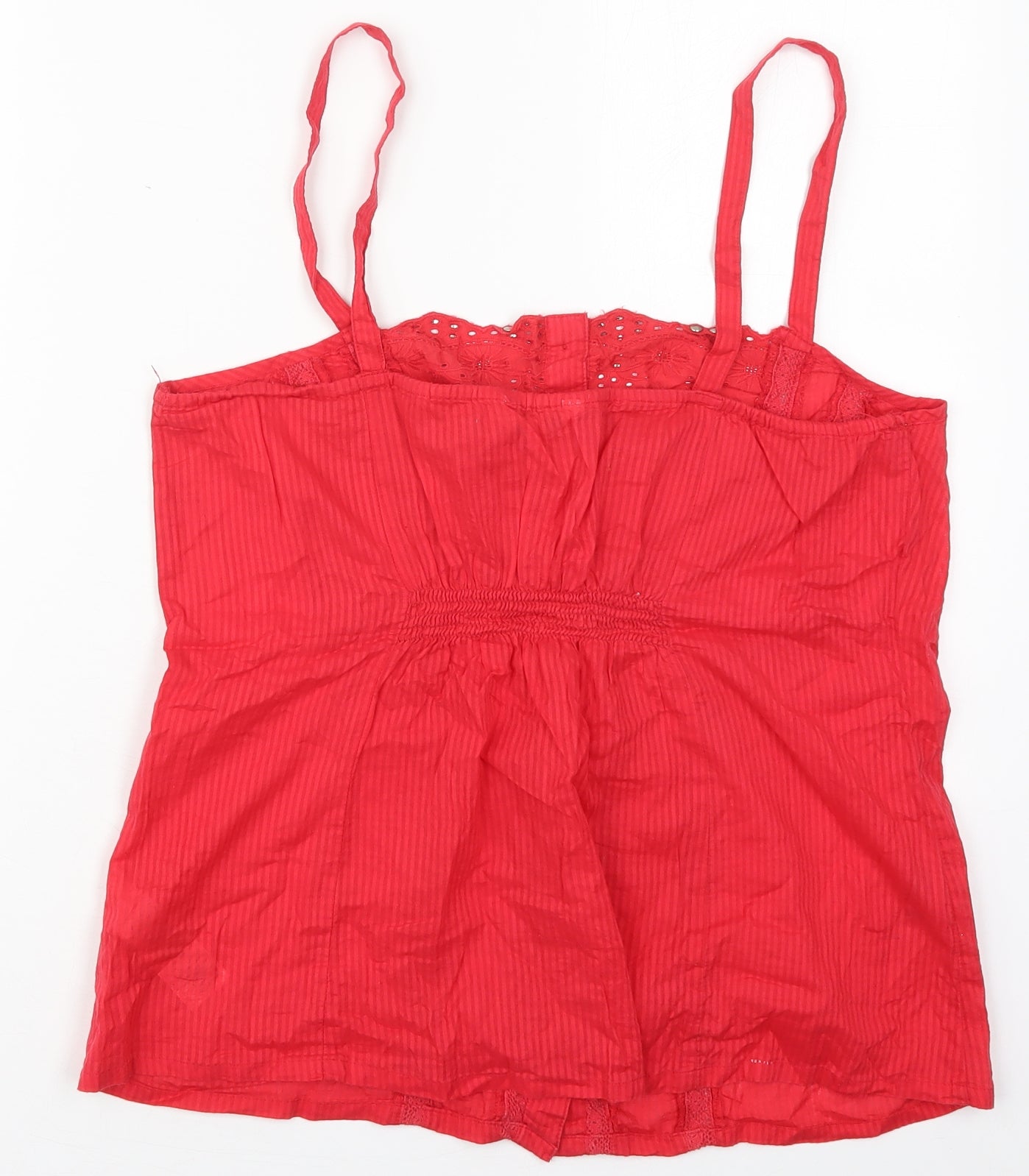 New Look Womens Red Striped Cotton Basic Tank Size 16 Scoop Neck