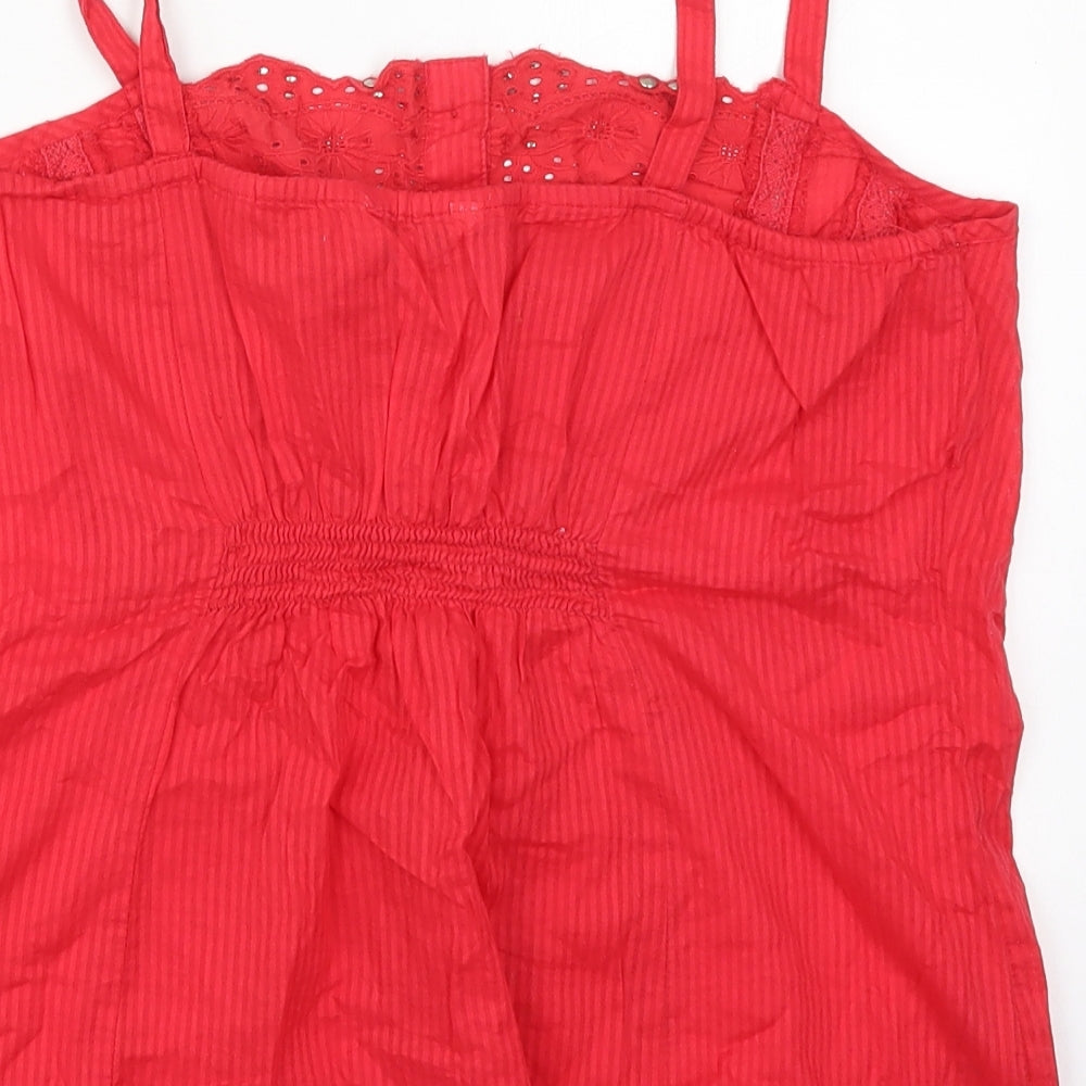 New Look Womens Red Striped Cotton Basic Tank Size 16 Scoop Neck
