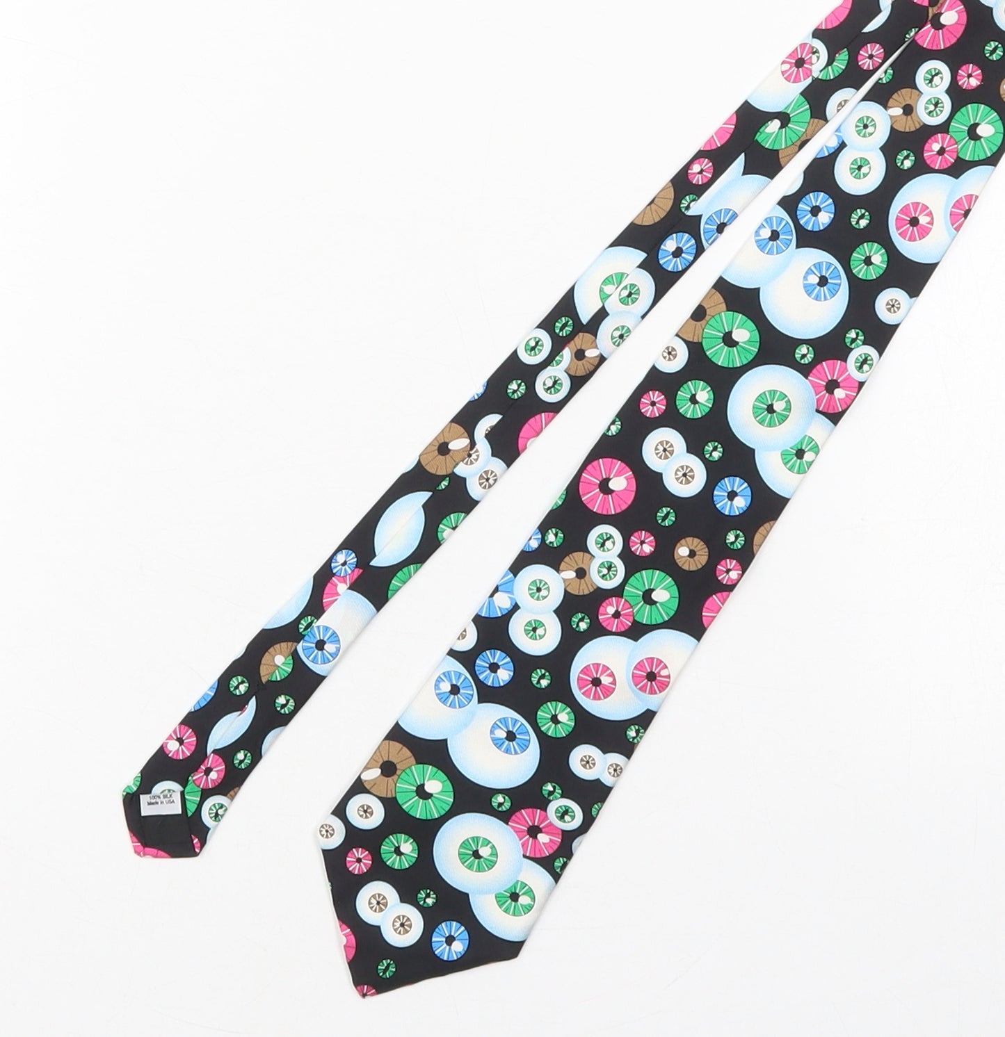 Antomical Chart Co Mens Black Geometric Silk Pointed Tie One Size - Eyeballs