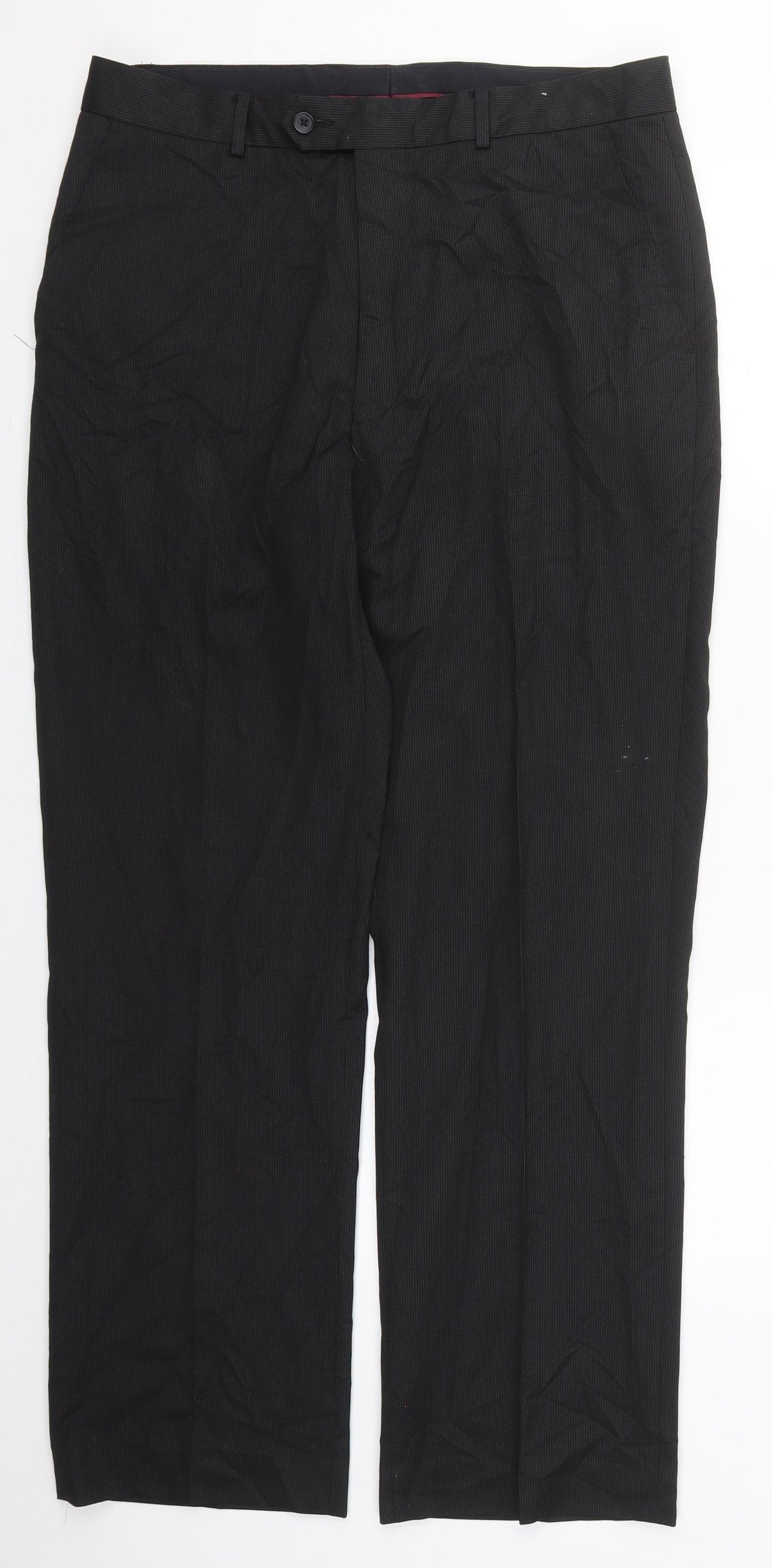F&F Mens Black Striped Polyester Trousers  Size 34 L31 in Regular Button
