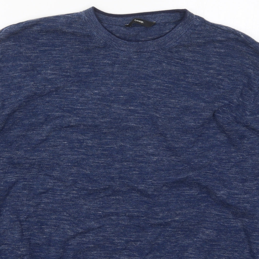 George Mens Blue Crew Neck  Cotton Pullover Jumper Size 2XL