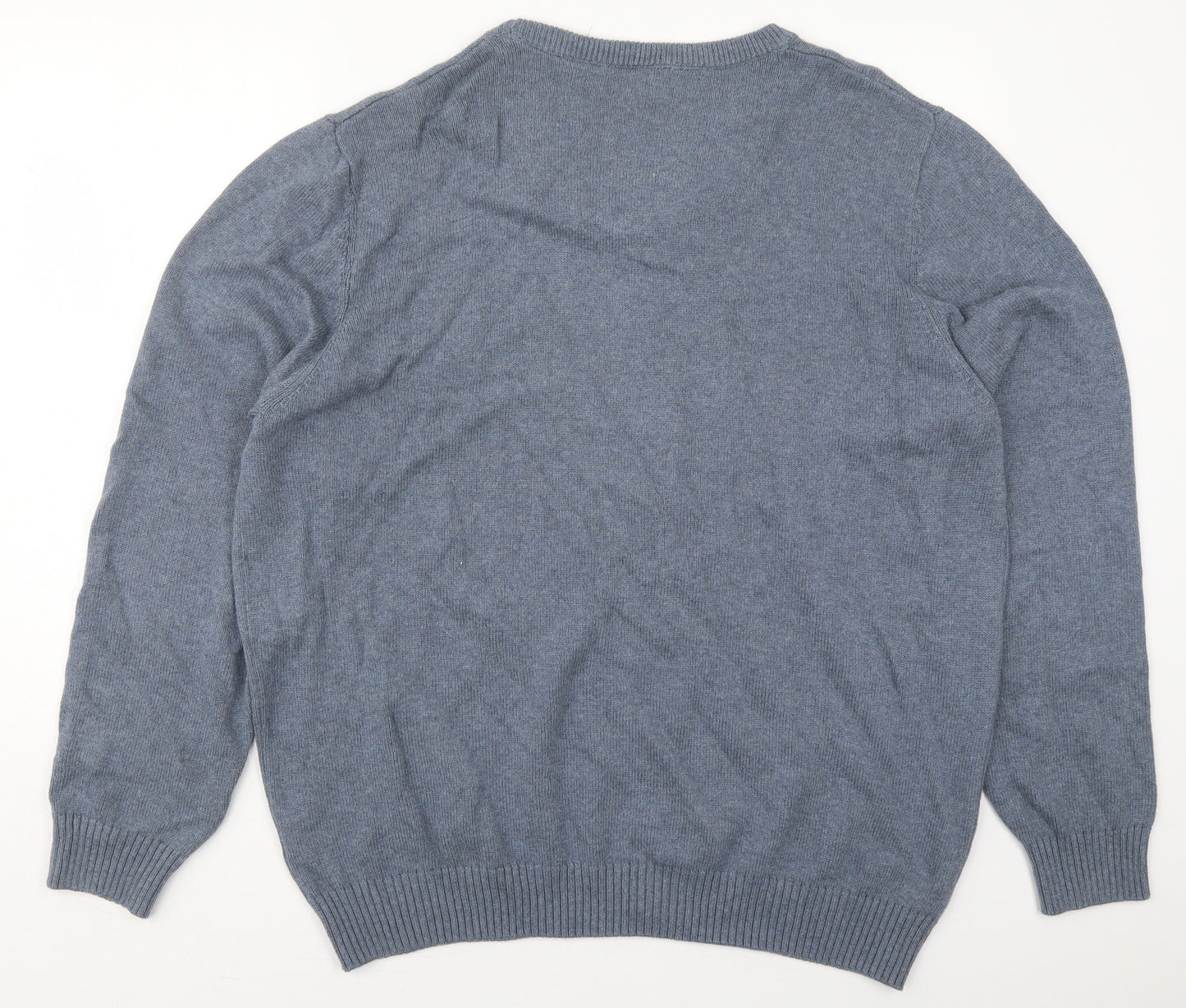 Maine Mens Blue V-Neck  Cotton Pullover Jumper Size 2XL