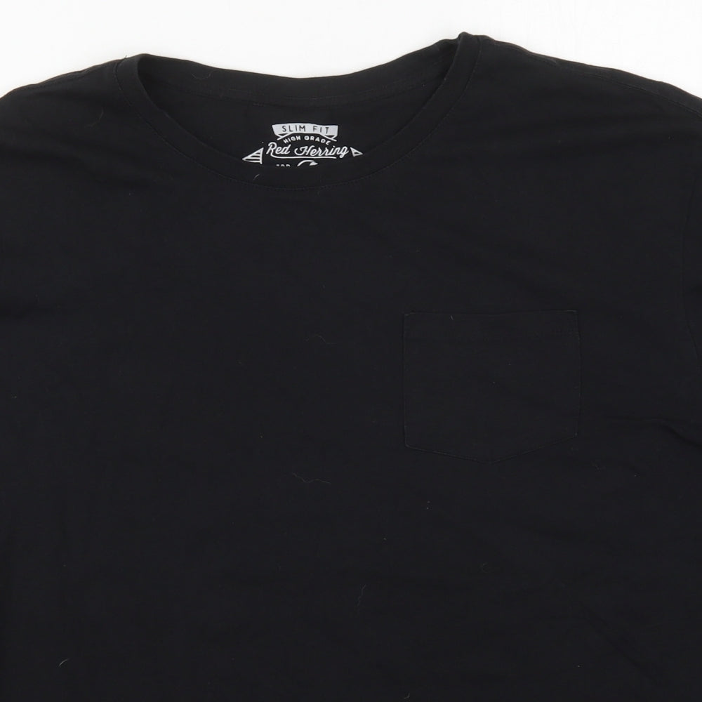 Red Herring Mens Black  Cotton  T-Shirt Size 2XL Crew Neck