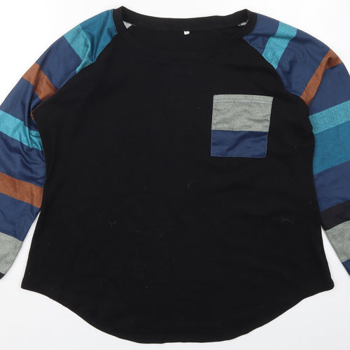 Preworn Womens Black Striped Cotton Pullover Sweatshirt Size 2XL  Pullover - Blue