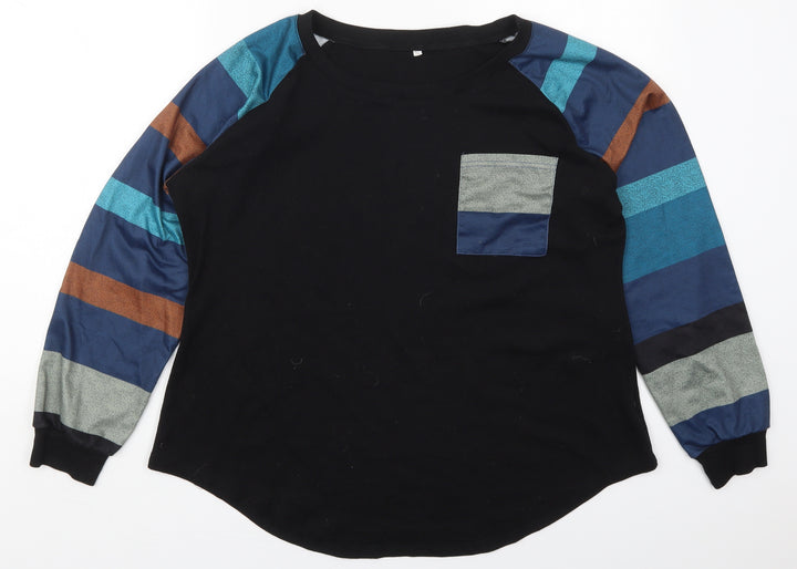 Preworn Womens Black Striped Cotton Pullover Sweatshirt Size 2XL  Pullover - Blue