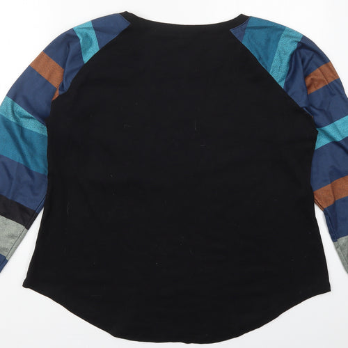 Preworn Womens Black Striped Cotton Pullover Sweatshirt Size 2XL  Pullover - Blue