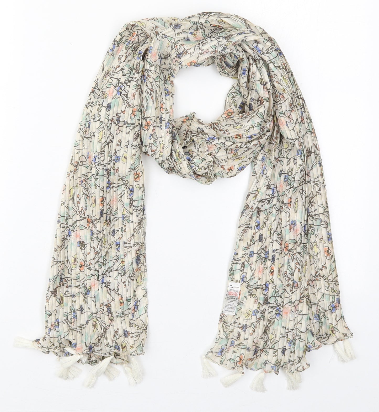 TU Womens Ivory Floral Polyester  Scarf