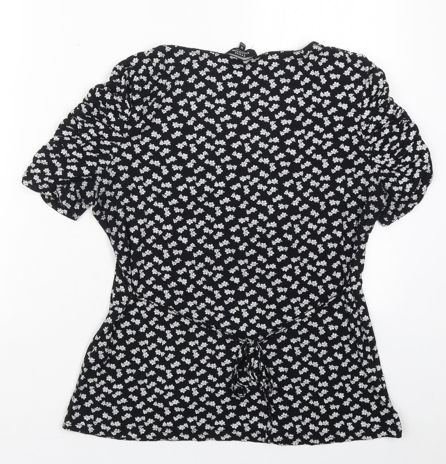Debenhams Womens Black Floral Viscose Basic T-Shirt Size 16 Round Neck