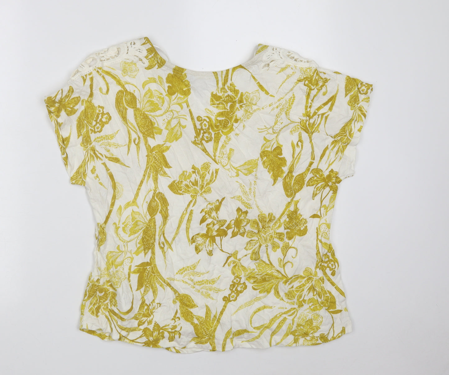 Principles Womens White Floral Cotton Basic T-Shirt Size 14 V-Neck