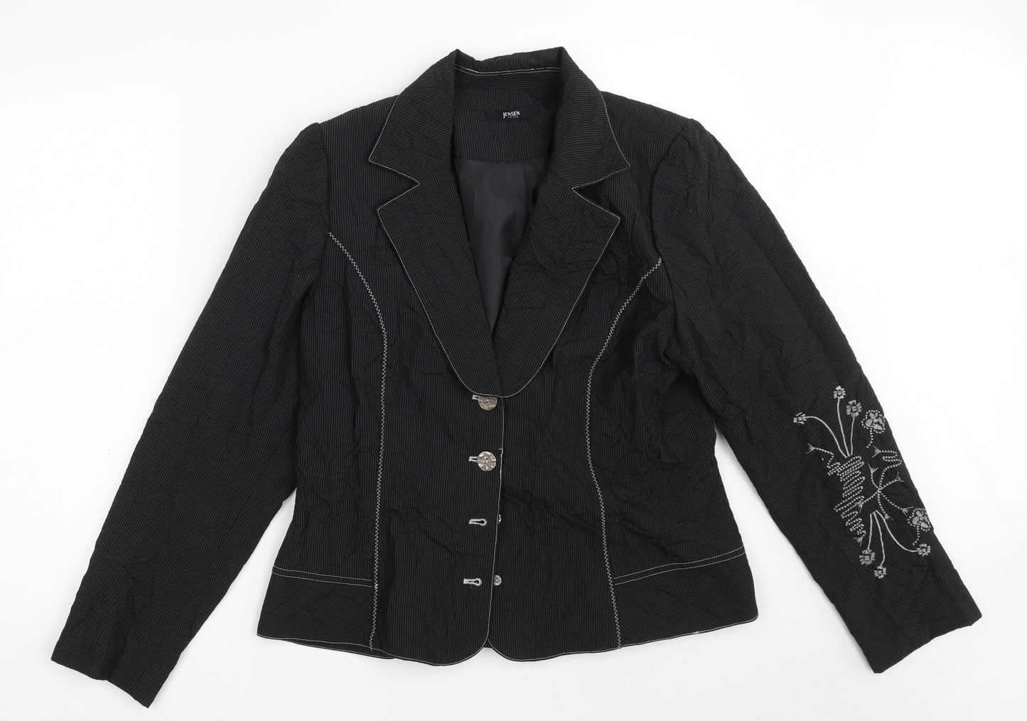 Jensen Womens Black Striped  Jacket Blazer Size 12  Button