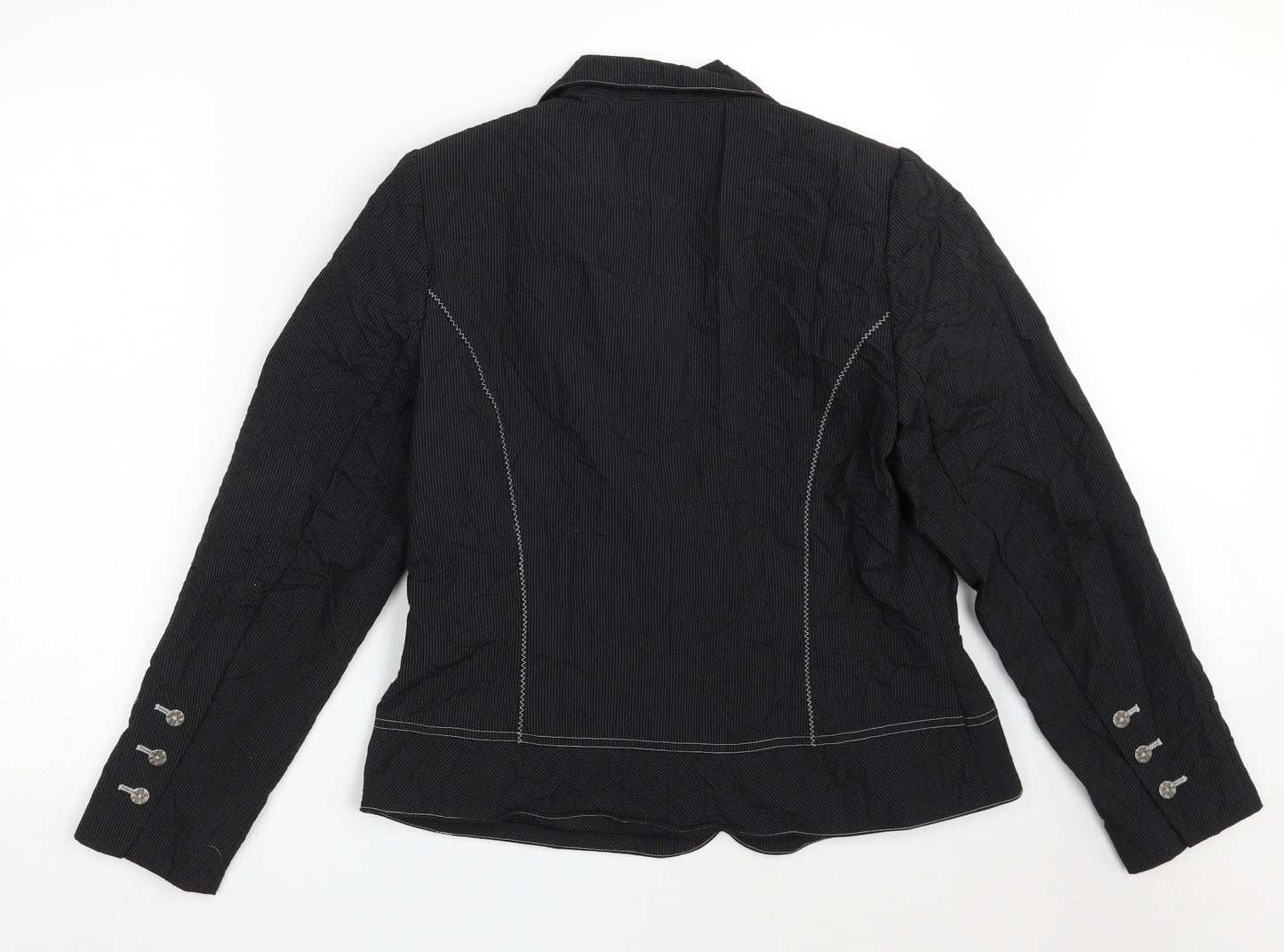 Jensen Womens Black Striped  Jacket Blazer Size 12  Button