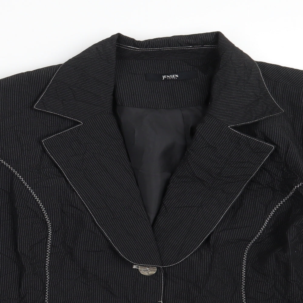 Jensen Womens Black Striped  Jacket Blazer Size 12  Button