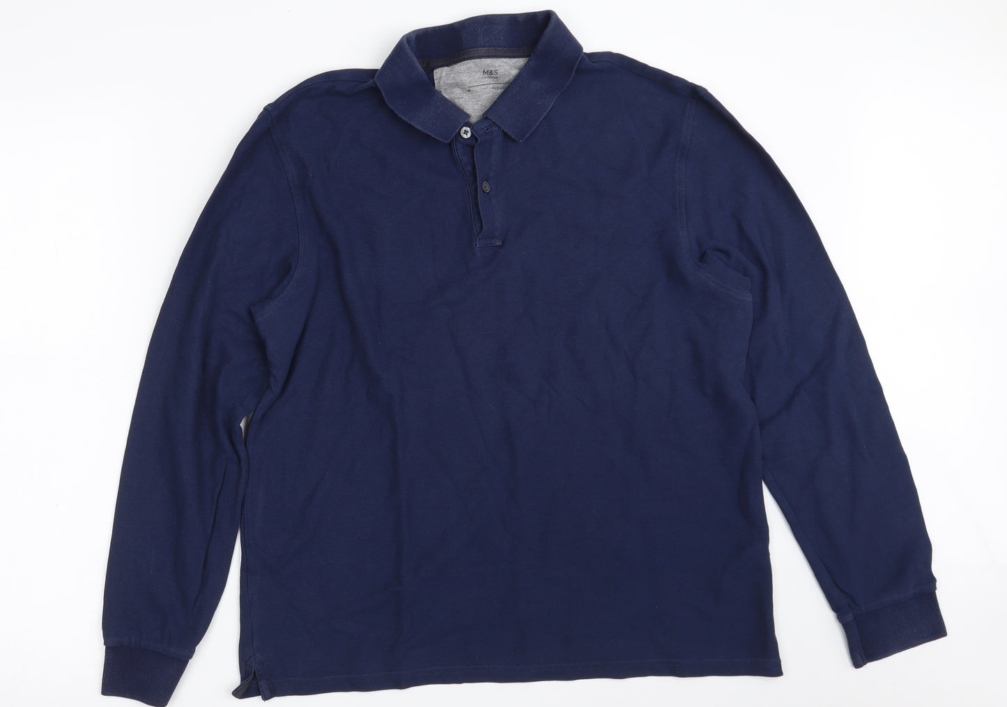 Marks and Spencer Mens Blue  100% Cotton  Polo Size M Collared Button