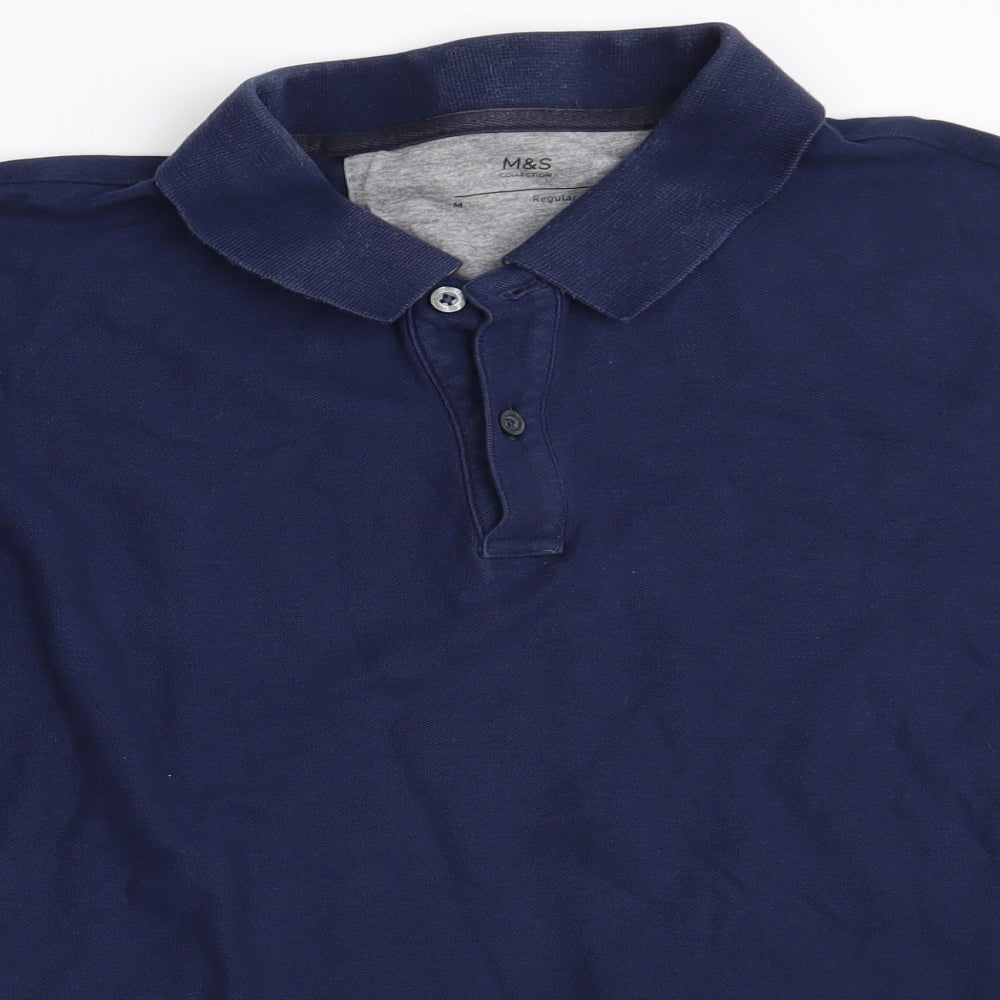 Marks and Spencer Mens Blue  100% Cotton  Polo Size M Collared Button