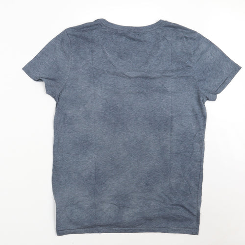AMERICA TODAY Mens Blue  Cotton  T-Shirt Size L V-Neck  - La Vista Al Mar