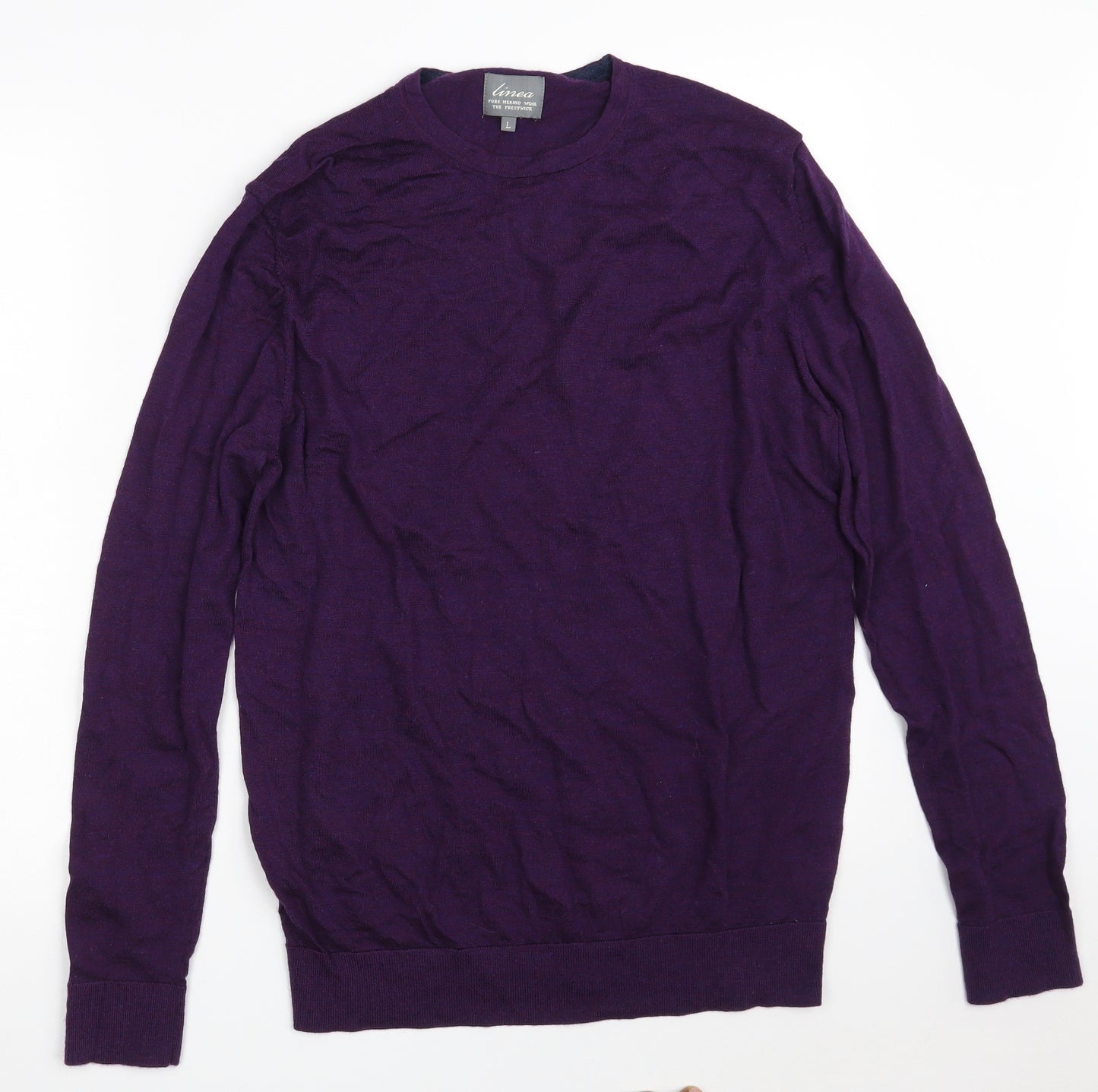 Linea Mens Purple Round Neck  Wool Pullover Jumper Size L   - 100 % Merino Wool