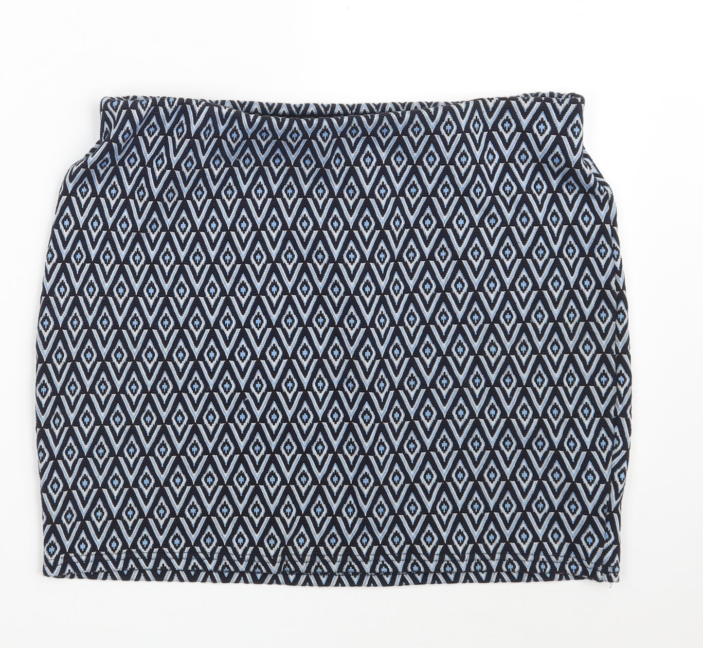 New Look Womens Blue Argyle/Diamond Cotton Mini Skirt Size 14