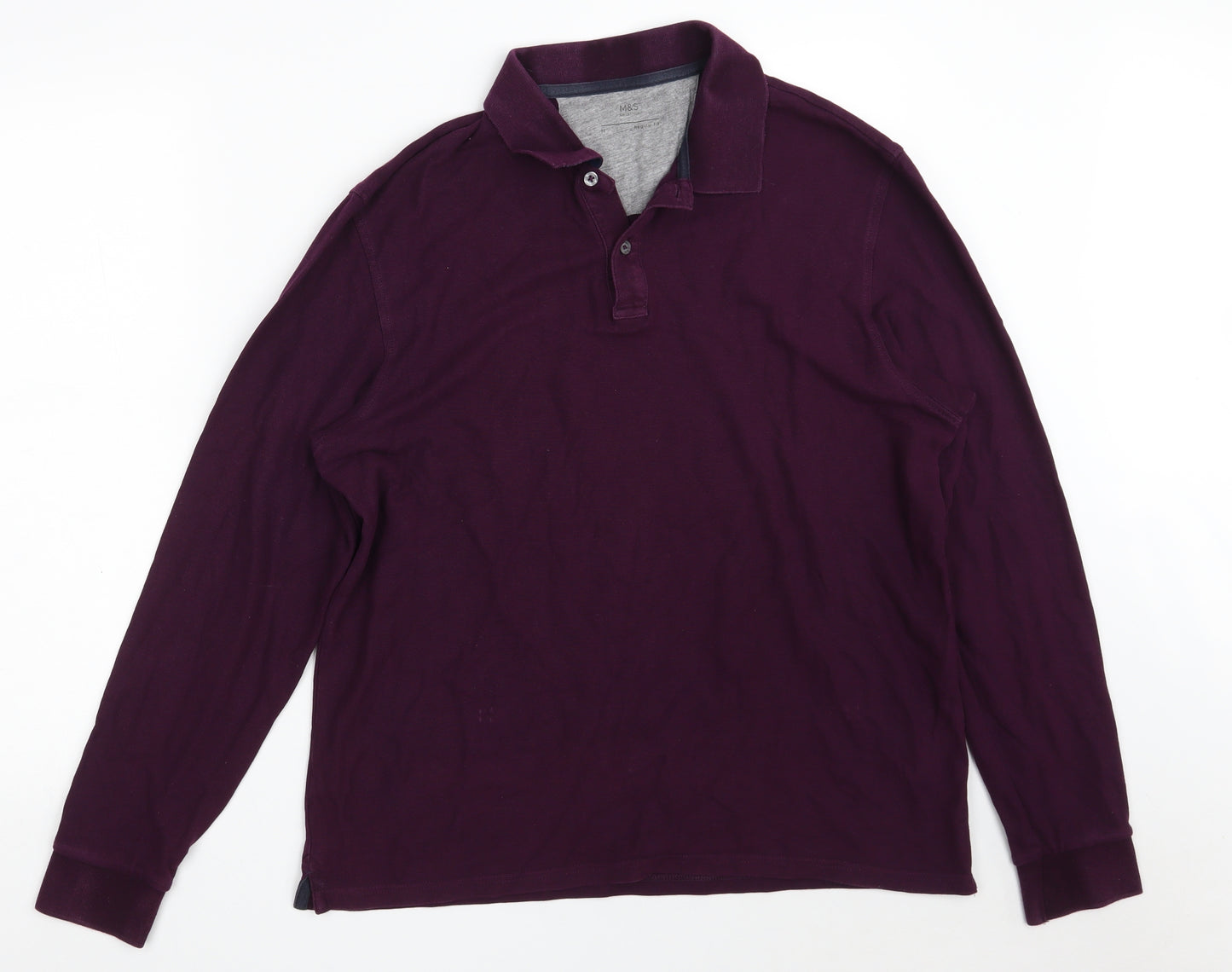 Marks and Spencer Mens Purple  100% Cotton  Polo Size M Collared Button