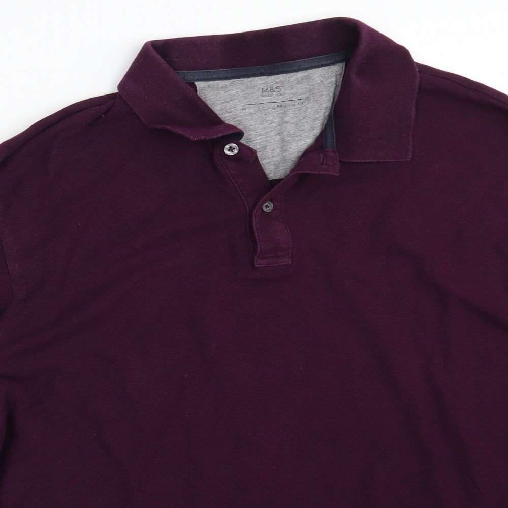 Marks and Spencer Mens Purple  100% Cotton  Polo Size M Collared Button