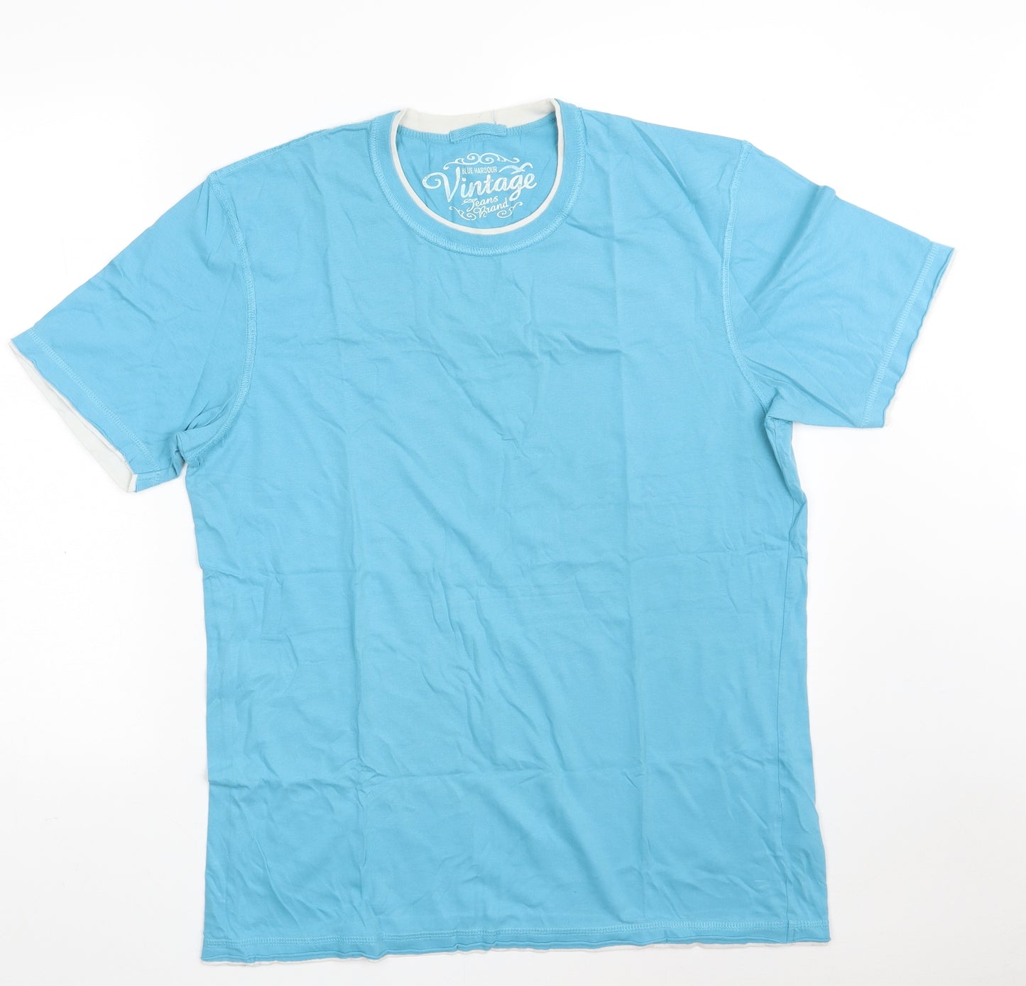 Blue Harbour Mens Blue  Cotton  T-Shirt Size M Round Neck
