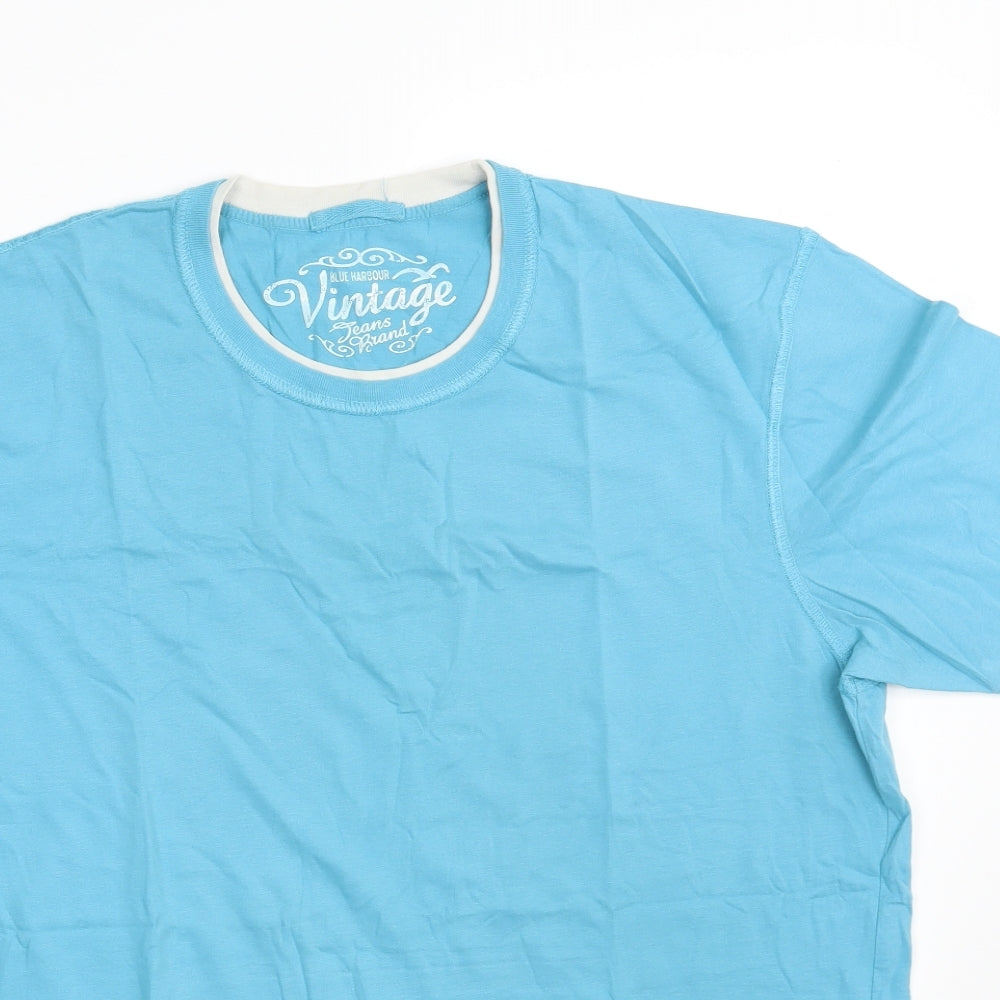 Blue Harbour Mens Blue  Cotton  T-Shirt Size M Round Neck