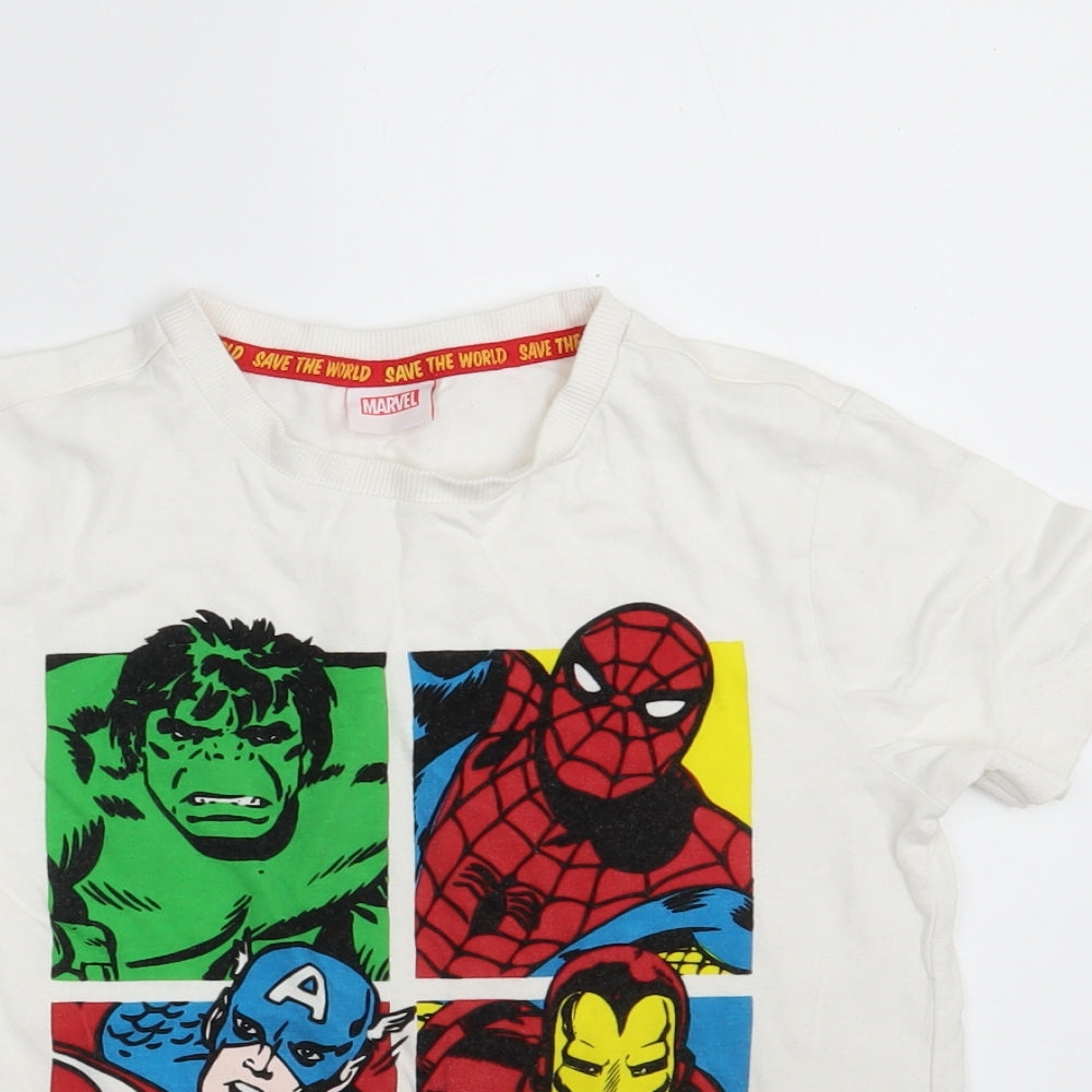 TESCO Boys White  100% Cotton Pullover T-Shirt Size 6-7 Years Round Neck  - MARVEL Comics