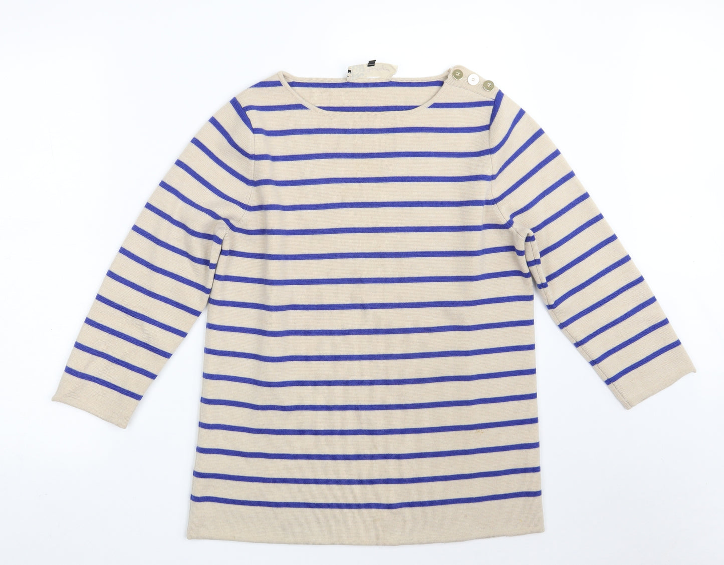 Jaeger Womens Beige Boat Neck Striped Wool Pullover Jumper Size L