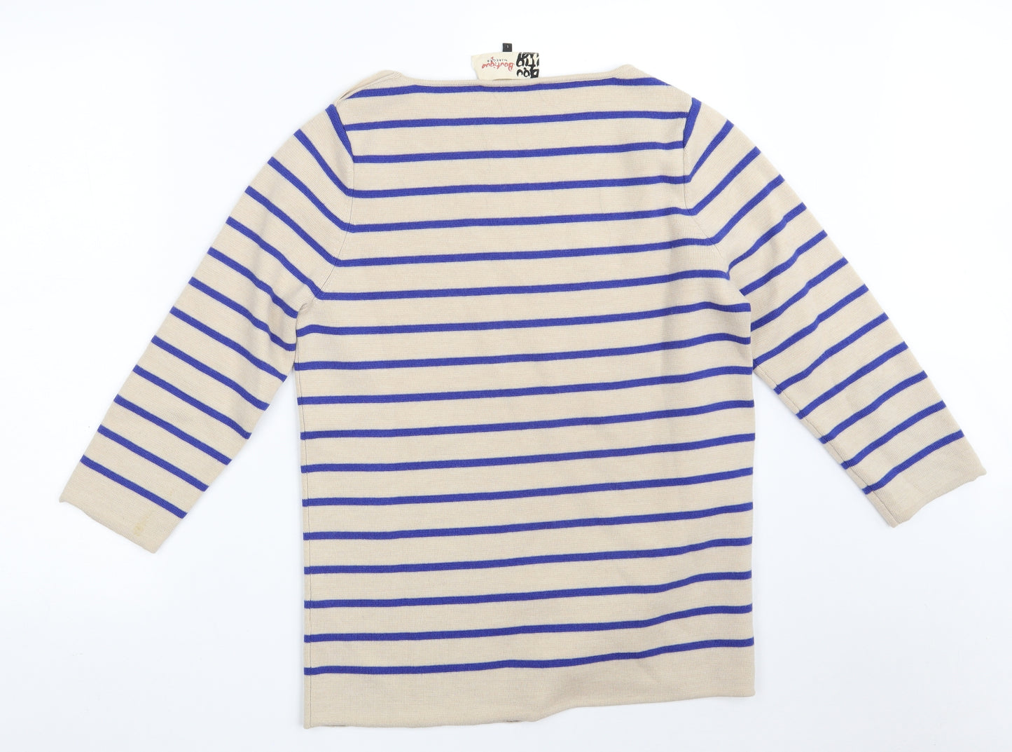 Jaeger Womens Beige Boat Neck Striped Wool Pullover Jumper Size L