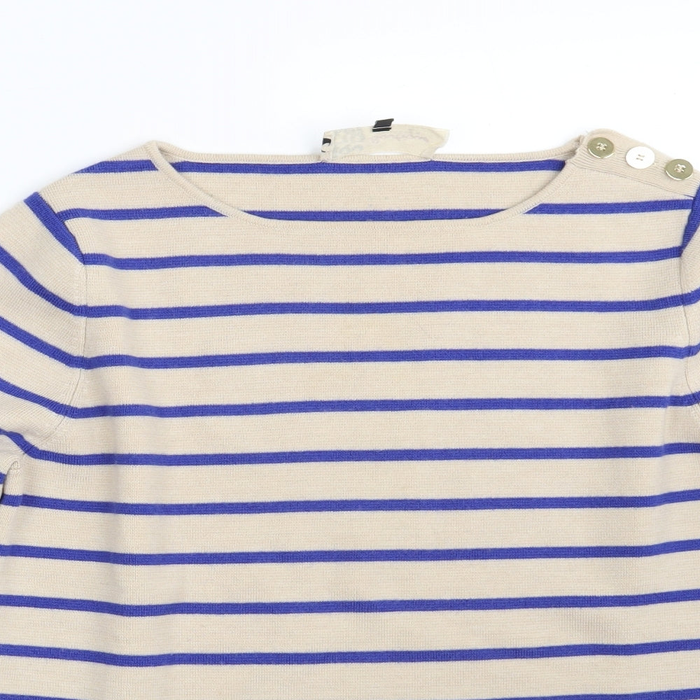 Jaeger Womens Beige Boat Neck Striped Wool Pullover Jumper Size L