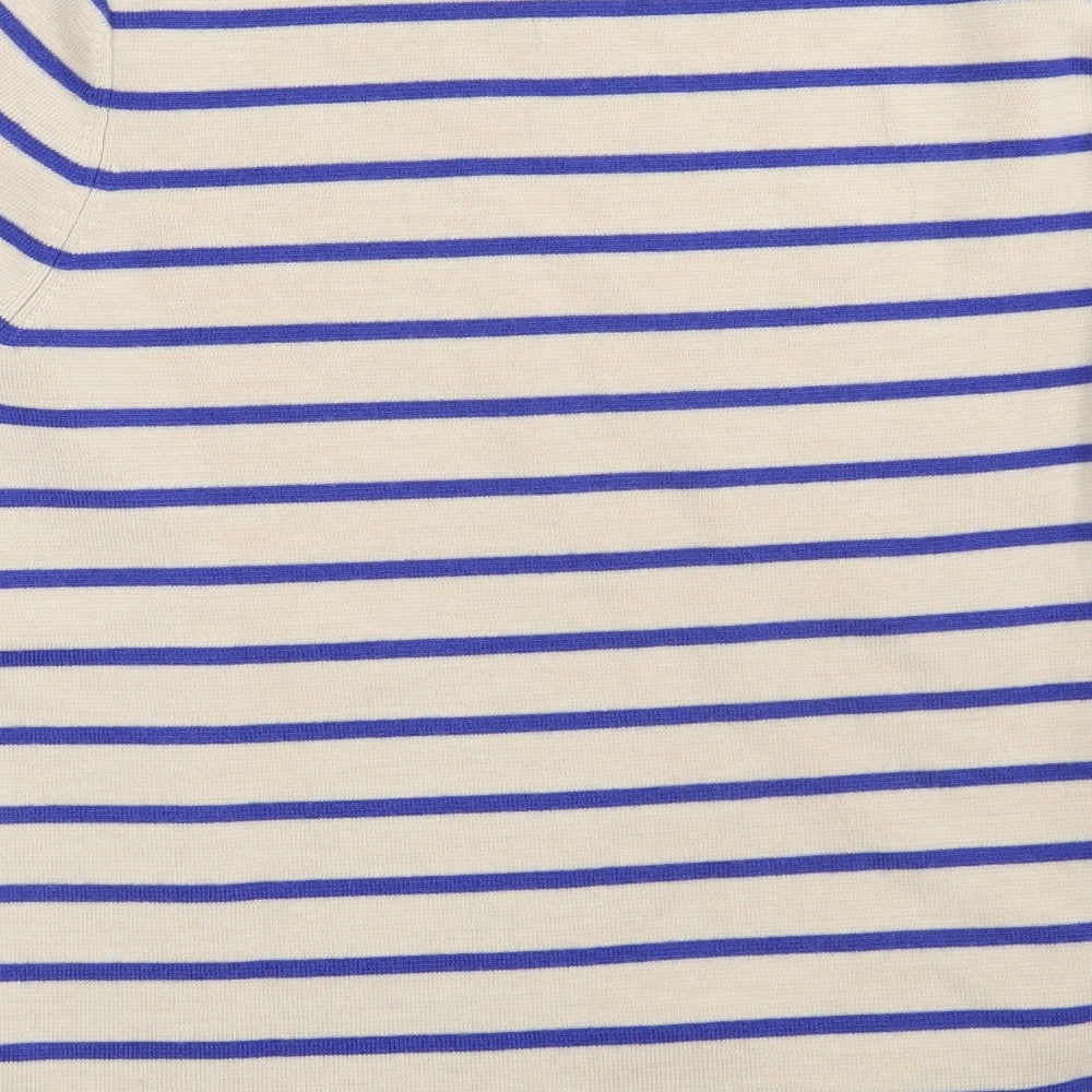 Jaeger Womens Beige Boat Neck Striped Wool Pullover Jumper Size L