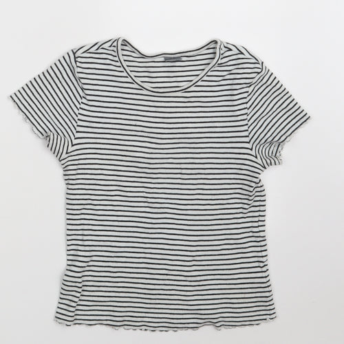 NEXT Girls White Round Neck Striped Cotton Pullover Jumper Size 12 Years