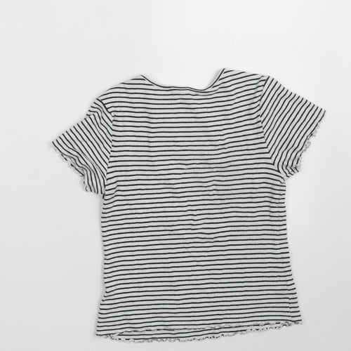 NEXT Girls White Round Neck Striped Cotton Pullover Jumper Size 12 Years