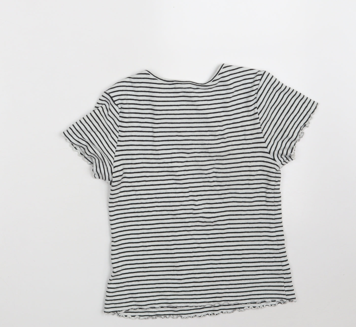 NEXT Girls White Round Neck Striped Cotton Pullover Jumper Size 12 Years