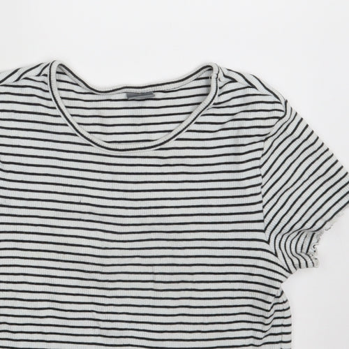 NEXT Girls White Round Neck Striped Cotton Pullover Jumper Size 12 Years