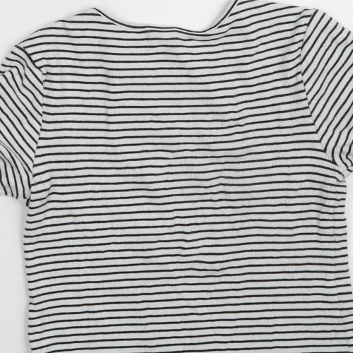 NEXT Girls White Round Neck Striped Cotton Pullover Jumper Size 12 Years