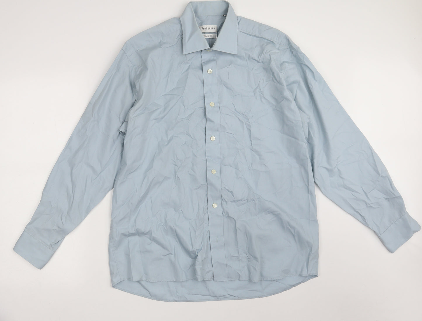 Van Heusen Mens Blue  100% Cotton  Dress Shirt Size 16.5 Collared Button