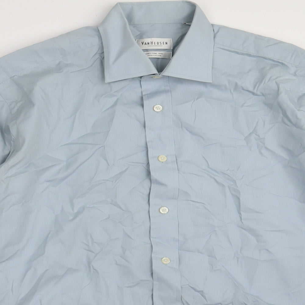 Van Heusen Mens Blue  100% Cotton  Dress Shirt Size 16.5 Collared Button